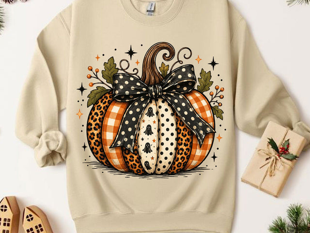 Leopard Ghost Pumpkin Coquette Bow PNG SVG artprintfile 