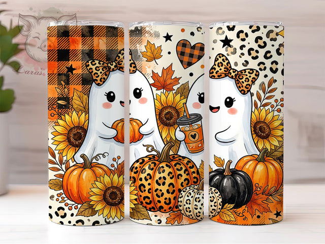 Leopard Ghost Sunflower 20oz Tumbler, Leopard Ghost, Ghost Sunflower, Sunflower Tumbler, 20oz Tumbler, Leopard Tumbler, Ghost Tumbler, Tumbler Wrap Sublimation Lara' s Designs 