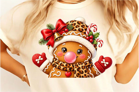 Leopard Gingerbread Girl Christmas PNG Sublimation SVGista 