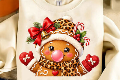 Leopard Gingerbread Girl Christmas PNG Sublimation SVGista 