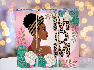 Leopard Glitter Afro Mom Tumbler, Black Mom, Leopard Print, Glitter Pattern, Tumbler Wrap, Sublimation Design, 20oz Tumbler Sublimation SvggirlplusArt 