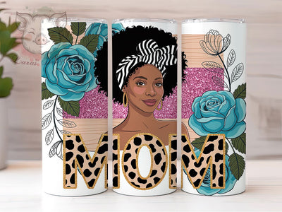 Leopard Glitter Afro Mom Tumbler, Leopard Print Wrap, Glitter Pattern Cup, 20oz Sublimation Wrap, African American Pride Tumbler, Stylish Leopard Glitter Cup, Empowerment Afrocentric Wrap Sublimation Lara' s Designs 