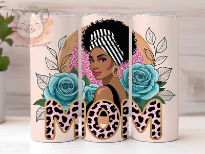 Leopard Glitter Afro Mom Tumbler, Leopard Print Wrap, Glitter Pattern Cup, 20oz Sublimation Wrap, African American Pride Tumbler, Stylish Leopard Glitter Cup, Empowerment Afrocentric Wrap Sublimation Lara' s Designs 