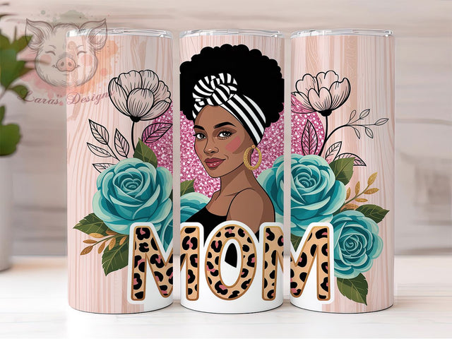 Leopard Glitter Afro Mom Tumbler, Leopard Print Wrap, Glitter Pattern Cup, 20oz Sublimation Wrap, African American Pride Tumbler, Stylish Leopard Glitter Cup, Empowerment Afrocentric Wrap Sublimation Lara' s Designs 