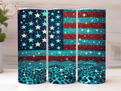 Leopard Glitter American Flag 20oz Tumbler Png, Straight & Tapered Tumbler Png, American Flag Tumbler Png, Digital Download PNG Sublimation Lara' s Designs 