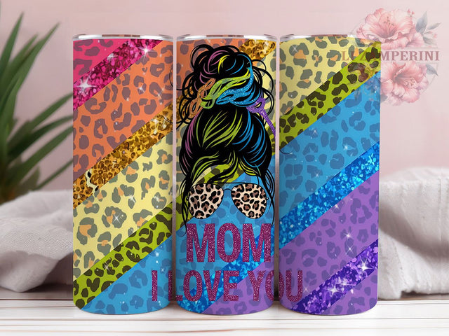 Leopard Glitter Custom Mom Tumbler Wrap, Leopard Glitter Design, I Love You Mom Sublimation, 20oz Tumbler Template, Glitter Tumbler Wrap, Custom Mom Gift Design Sublimation Li Zamperini 