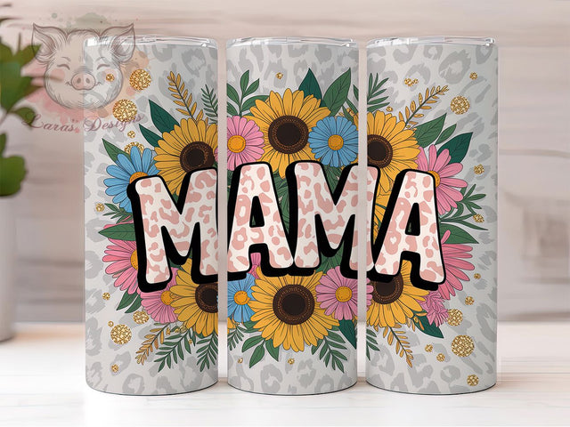 Leopard Glitter Floral Mama Tumbler, Floral Mama Design, Glitter Effect, Animal Print Style, Boho Chic, Wild Aesthetic, Tumbler Wrap, Sublimation Design, 20oz Tumbler, Glam Artwork Sublimation Lara' s Designs 