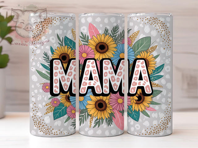 Leopard Glitter Floral Mama Tumbler, Floral Mama Design, Glitter Effect, Animal Print Style, Boho Chic, Wild Aesthetic, Tumbler Wrap, Sublimation Design, 20oz Tumbler, Glam Artwork Sublimation Lara' s Designs 