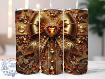 Leopard Glitter Gem Tumbler, Glitter Heart, Gem Design, Coquette Bow, Diamond Glam, 20Oz Tumbler, Sublimation Wrap Sublimation ToriDesigns 