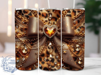 Leopard Glitter Gem Tumbler, Glitter Heart, Gem Design, Coquette Bow, Diamond Glam, 20Oz Tumbler, Sublimation Wrap Sublimation ToriDesigns 