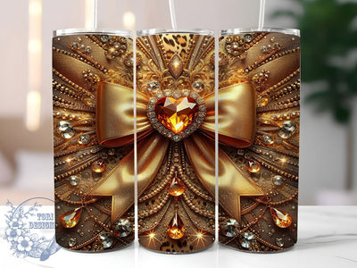 Leopard Glitter Gem Tumbler, Glitter Heart, Gem Design, Coquette Bow, Diamond Glam, 20Oz Tumbler, Sublimation Wrap Sublimation ToriDesigns 