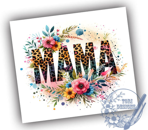 Leopard Glitter Mama 20oz Skinny Tumbler, Mama Flower Tumbler Png, Straight & Tapered Tumbler Wrap, Instant Digital Download Sublimation ToriDesigns 