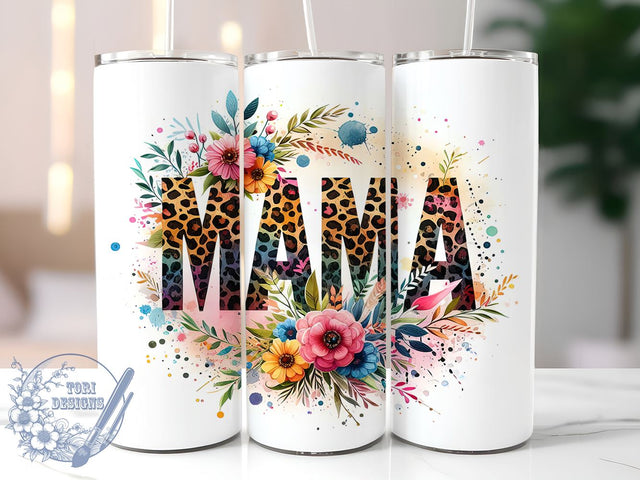 Leopard Glitter Mama 20oz Skinny Tumbler, Mama Flower Tumbler Png, Straight & Tapered Tumbler Wrap, Instant Digital Download Sublimation ToriDesigns 