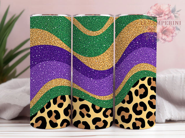 Leopard Glitter Mardi Gras Tumbler, Carnival Animal Print Wrap, Festive Party Cup, 20oz Sublimation Wrap, New Orleans Celebration Tumbler, Sparkly Leopard Design Cup, Mardi Gras Glitter Theme Wrap Sublimation Li Zamperini 