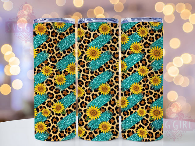 Leopard Glitter Sunflower 20oz Tumbler, Leopard Print, Glitter Design, Sunflower Motif, Bold Style, Rustic Charm, 20oz Wrap, Sublimation Tumbler Sublimation SvggirlplusArt 