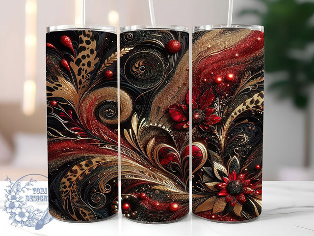 Leopard Glitter Valentine Tumbler, Leopard Print, Glam Glitter, Red And Black, Romantic Style, 20Oz Tumbler, Sublimation Wrap Sublimation ToriDesigns 