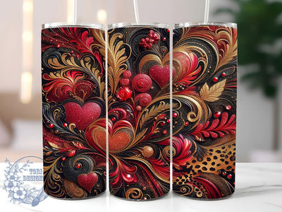 Leopard Glitter Valentine Tumbler, Leopard Print, Glam Glitter, Red And Black, Romantic Style, 20Oz Tumbler, Sublimation Wrap Sublimation ToriDesigns 