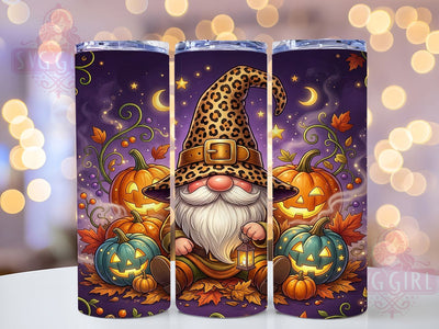 Leopard Gnome Halloween Pumpkins 20oz Tumbler, Leopard Print Accent, Gnome Motif, Halloween Theme, Pumpkin Design, Spooky Charm, Sublimation Wrap, 20oz Tumbler Sublimation SvggirlplusArt 