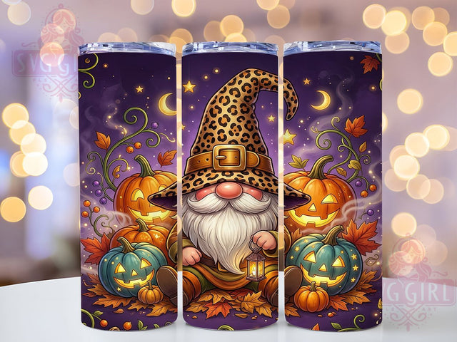 Leopard Gnome Halloween Pumpkins 20oz Tumbler, Leopard Print Accent, Gnome Motif, Halloween Theme, Pumpkin Design, Spooky Charm, Sublimation Wrap, 20oz Tumbler Sublimation SvggirlplusArt 