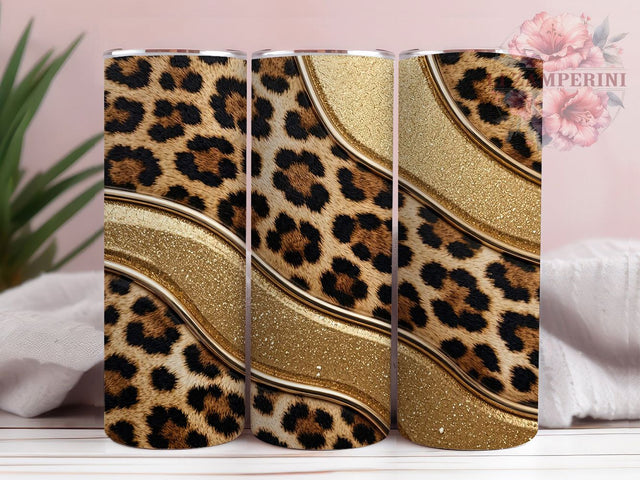 Leopard Gold Luxe Panels 20oz Tumbler, Leopard Motif, Gold Accent, Luxe Theme, Panel Art Design, Glam Flair, Sublimation Wrap, 20oz Tumbler Sublimation Li Zamperini 