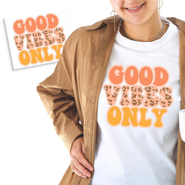 Leopard Good Vibes Only DTF Transfer Physical So Fontsy T-Shirt Iron-On Transfer Shop
