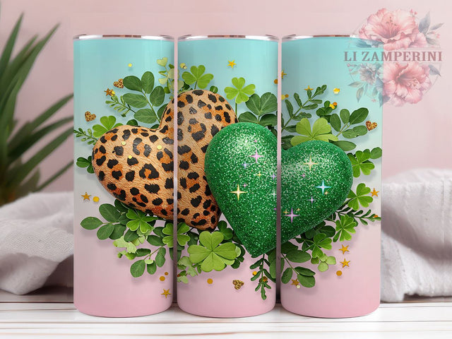 Leopard Heart 20oz Tumbler Wrap, St Patrick's Day, Leopard Heart, 20oz Tumbler, Sublimation Wrap, Irish Decor, Lucky Charm, Holiday Gift Sublimation Li Zamperini 