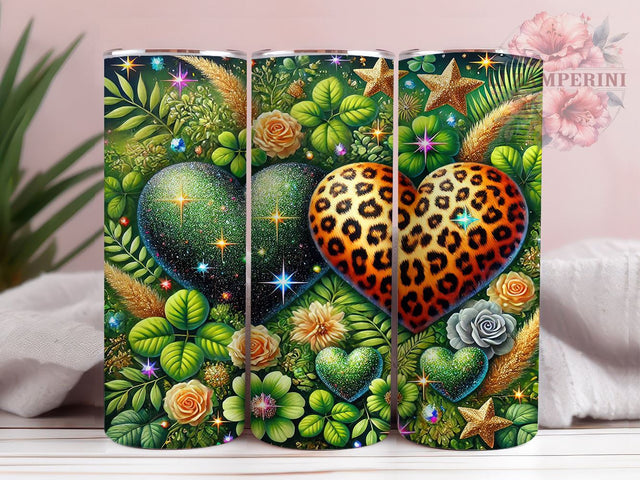 Leopard Heart 20oz Tumbler Wrap, St Patrick's Day, Leopard Heart, 20oz Tumbler, Sublimation Wrap, Irish Decor, Lucky Charm, Holiday Gift Sublimation Li Zamperini 