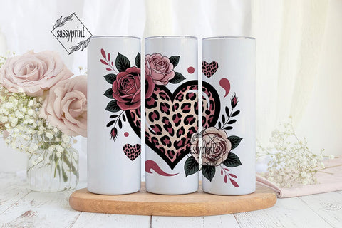 Leopard Heart & Roses 20oz Tumbler Wrap Sublimation sassyprint 