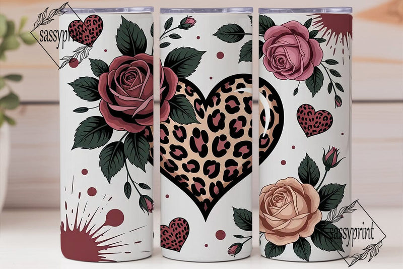 Leopard Heart & Roses 20oz Tumbler Wrap Sublimation sassyprint 