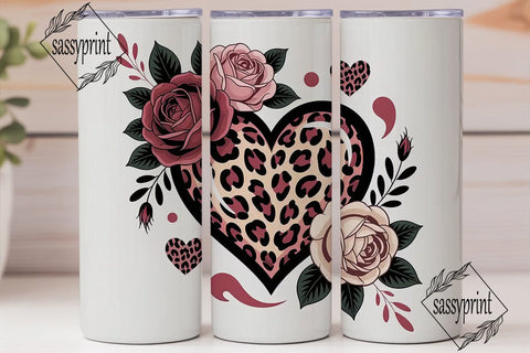 Leopard Heart & Roses 20oz Tumbler Wrap Sublimation sassyprint 