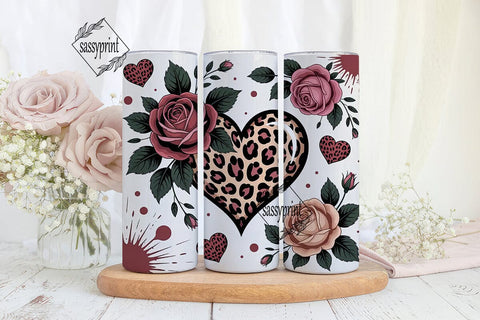 Leopard Heart & Roses 20oz Tumbler Wrap Sublimation sassyprint 