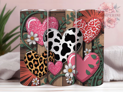 Leopard Heart Valentine Tumbler, Cowhide Print Wrap, Romantic Animal Print Cup, 20oz Sublimation Wrap, Stylish Valentine Design Tumbler, Artistic Leopard Heart Cup, Wild Love Theme Wrap Sublimation Li Zamperini 