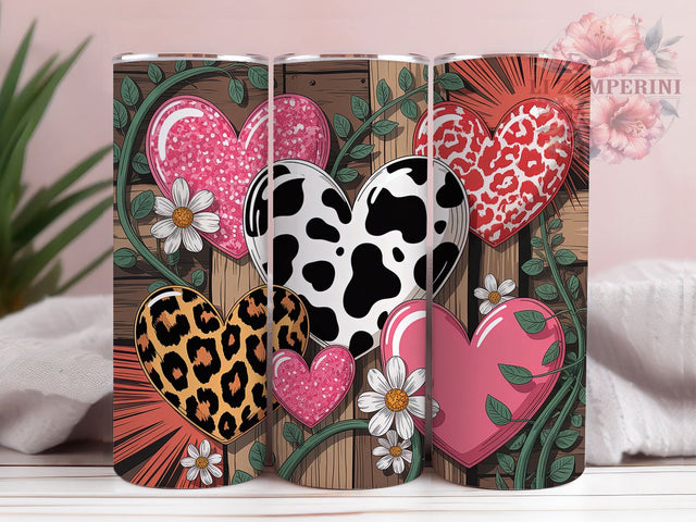 Leopard Heart Valentine Tumbler, Cowhide Print Wrap, Romantic Animal Print Cup, 20oz Sublimation Wrap, Stylish Valentine Design Tumbler, Artistic Leopard Heart Cup, Wild Love Theme Wrap Sublimation Li Zamperini 