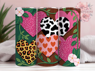 Leopard Heart Valentine Tumbler, Cowhide Print Wrap, Romantic Animal Print Cup, 20oz Sublimation Wrap, Stylish Valentine Design Tumbler, Artistic Leopard Heart Cup, Wild Love Theme Wrap Sublimation Li Zamperini 
