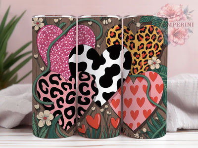 Leopard Heart Valentine Tumbler, Cowhide Print Wrap, Romantic Animal Print Cup, 20oz Sublimation Wrap, Stylish Valentine Design Tumbler, Artistic Leopard Heart Cup, Wild Love Theme Wrap Sublimation Li Zamperini 