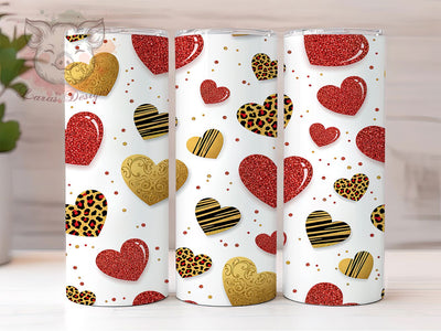 Leopard Heart Valentine Tumbler, Heart Pattern, Valentine Theme, Love Animal Print, Romantic Wild Design, Bold Chic Wrap, Glamorous Style, 20Oz Tumbler, Sublimation Sublimation Lara' s Designs 