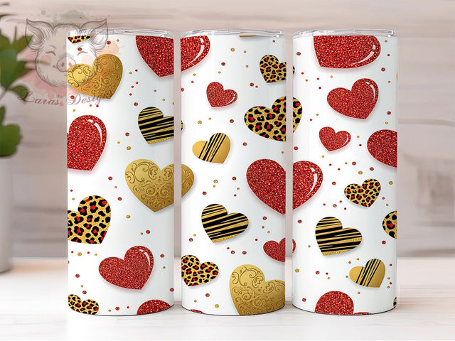 Leopard Heart Valentine Tumbler, Heart Pattern, Valentine Theme, Love Animal Print, Romantic Wild Design, Bold Chic Wrap, Glamorous Style, 20Oz Tumbler, Sublimation Sublimation Lara' s Designs 