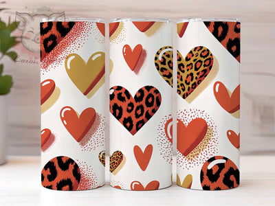 Leopard Heart Valentine Tumbler, Heart Pattern, Valentine Theme, Love Animal Print, Romantic Wild Design, Bold Chic Wrap, Glamorous Style, 20Oz Tumbler, Sublimation Sublimation Lara' s Designs 