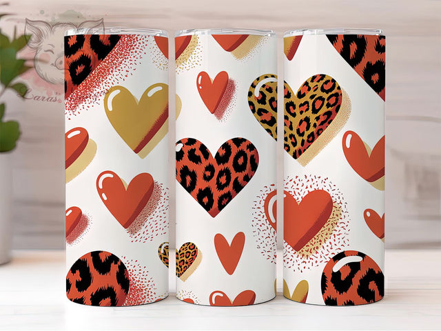 Leopard Heart Valentine Tumbler, Heart Pattern, Valentine Theme, Love Animal Print, Romantic Wild Design, Bold Chic Wrap, Glamorous Style, 20Oz Tumbler, Sublimation Sublimation Lara' s Designs 