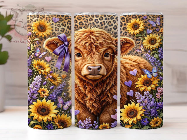 Leopard Highland Calf 20oz Tumbler, Leopard Print, Highland Calf, Rustic Charm, Wild Style, Pastoral Aesthetic, Skinny Tumbler, Sublimation PNG Sublimation Lara' s Designs 