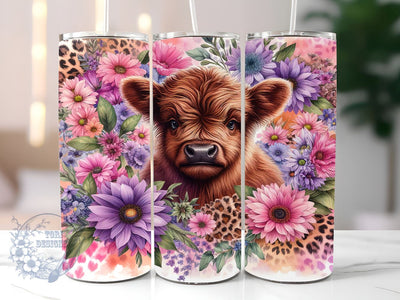 Leopard Highland Cow 20oz Skinny Tumbler, Highland Cow Tumbler Png, Straight & Tapered Tumbler Wrap, Instant Digital Download Sublimation ToriDesigns 