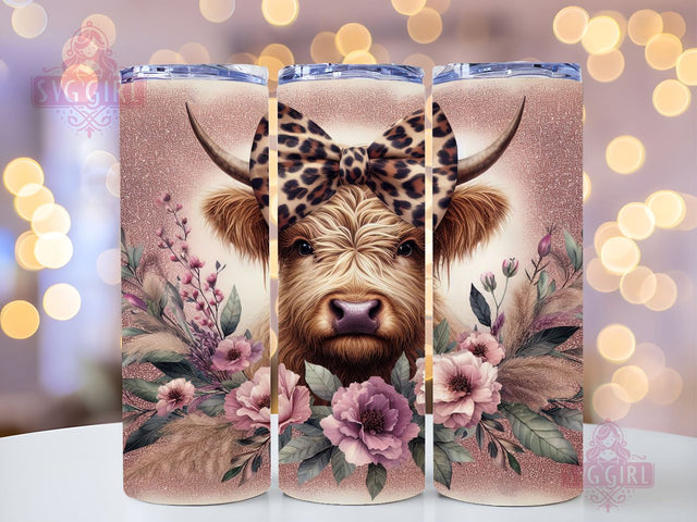Leopard Highland Cow 20oz Tumbler Wrap Sublimation Design, Straight Tapered Tumbler Wrap, Highland Cow Tumbler Png, Instant Digital Download Sublimation SvggirlplusArt 