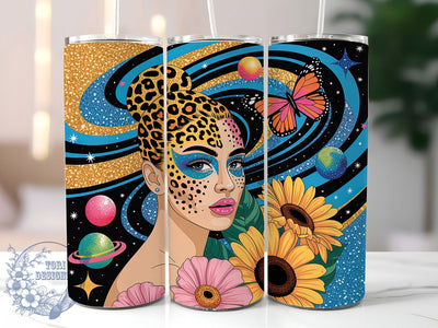 Leopard Lady Sunflower Butterfly Tumbler Wrap, Collage Art, Sunflowers Theme, Butterflies Motif, Bold Floral, Glam Style, Sublimation Wrap Sublimation ToriDesigns 