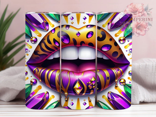 Leopard Lip Mardi Gras Tumbler, Carnival Animal Print Wrap, Festive Party Cup, 20oz Sublimation Wrap, New Orleans Celebration Tumbler, Colorful Lip Leopard Design Cup, Mardi Gras Wild Theme Wrap Sublimation Li Zamperini 