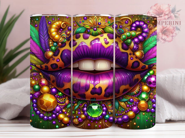 Leopard Lip Mardi Gras Tumbler, Carnival Animal Print Wrap, Festive Party Cup, 20oz Sublimation Wrap, New Orleans Celebration Tumbler, Colorful Lip Leopard Design Cup, Mardi Gras Wild Theme Wrap Sublimation Li Zamperini 