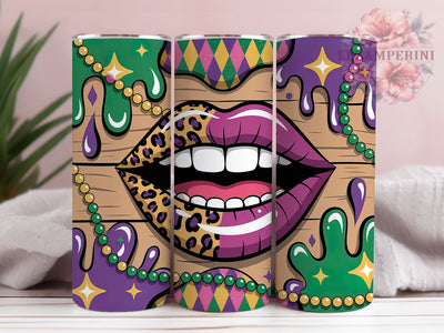 Leopard Lip Mardi Gras Tumbler, Carnival Animal Print Wrap, Festive Party Cup, 20oz Sublimation Wrap, New Orleans Celebration Tumbler, Colorful Lip Leopard Design Cup, Mardi Gras Wild Theme Wrap Sublimation Li Zamperini 