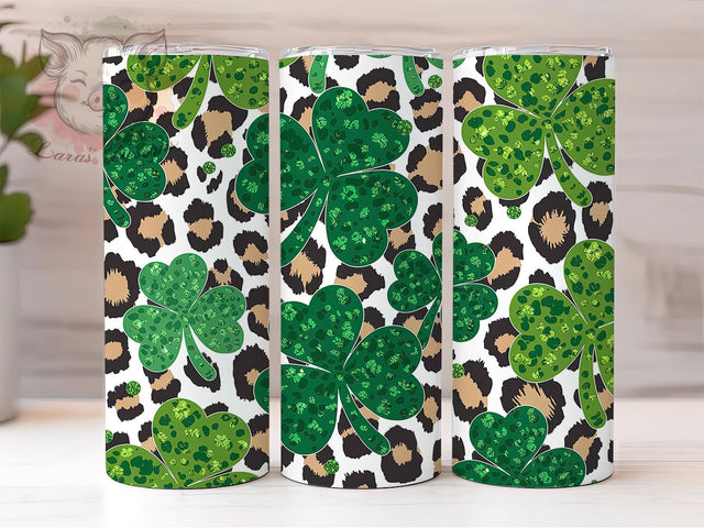 Leopard Lucky Shamrock Tumbler, St. Patrick’s Tumbler, Stylish 20oz Wrap, Sublimation Design, Trendy Gift Idea, Irish Leopard Wrap, Lucky Shamrock Tumbler Sublimation Lara' s Designs 