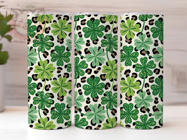 Leopard Lucky Shamrock Tumbler, St. Patrick’s Tumbler, Stylish 20oz Wrap, Sublimation Design, Trendy Gift Idea, Irish Leopard Wrap, Lucky Shamrock Tumbler Sublimation Lara' s Designs 