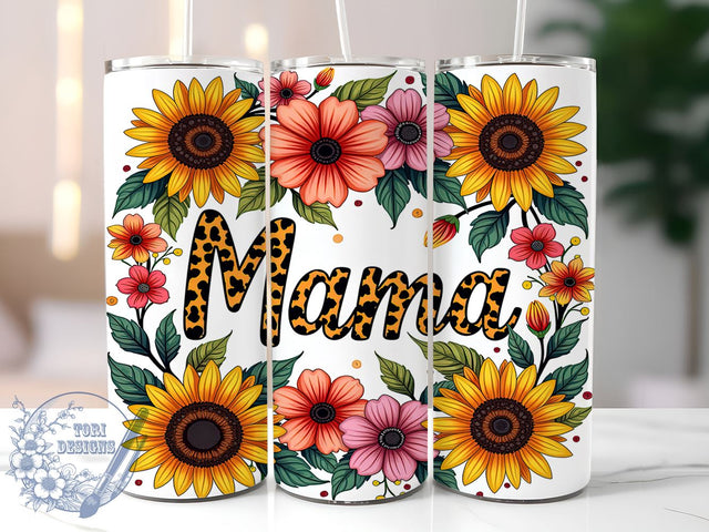 Leopard Mama 20oz Skinny Tumbler PNG, Mama Flowers Tumbler Sublimation Wrap, Straight & Tapered Tumbler Wrap, Instant Digital Download Sublimation ToriDesigns 
