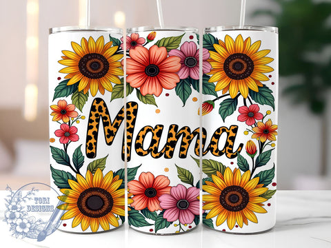 Leopard Mama 20oz Skinny Tumbler PNG, Mama Flowers Tumbler Sublimation Wrap, Straight & Tapered Tumbler Wrap, Instant Digital Download Sublimation ToriDesigns 